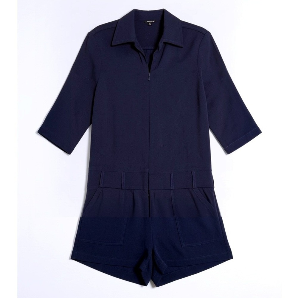 Monrow Navy Utility Romper Jumpsuit Collared 3/4 Sleeve Size M